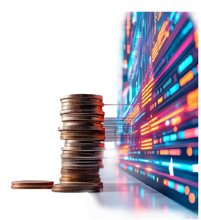 coins with digital data on screen